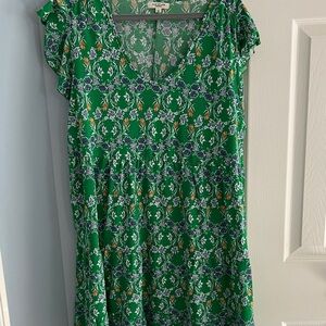 Max Studio Green Floral V-Neck Midi Dress
